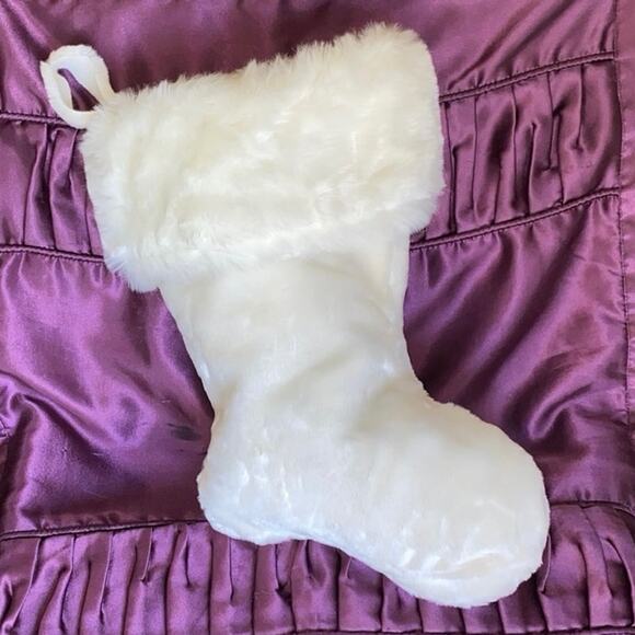 Santa’s Best White Cream Plush Stocking Soft Vintage Hanging Faux Fur Great USED - Picture 2 of 10